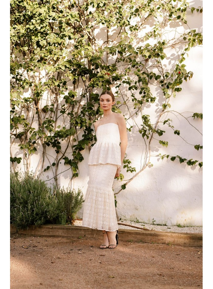 Ivory strapless top with ruffle