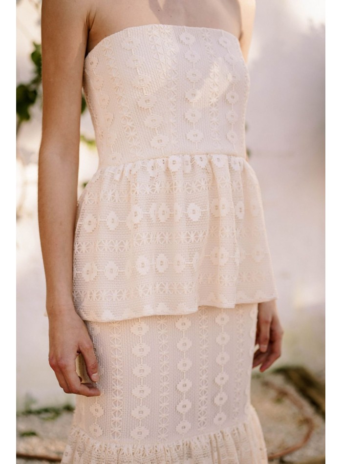 Top palabra de honor marfil con volante para bautizos