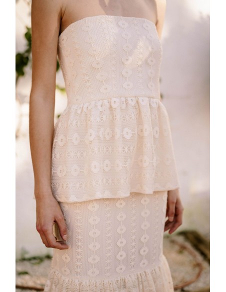 Ivory strapless top with ruffle