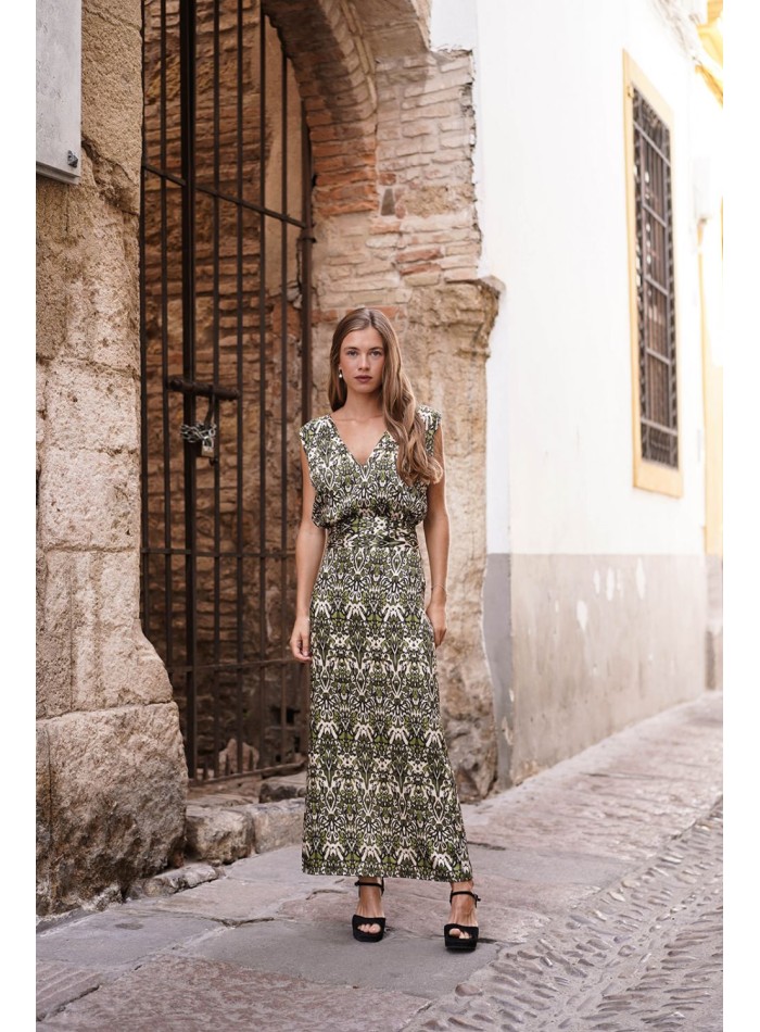 Printed strapless top with V-neckline