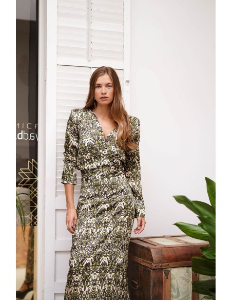 Top estampado de manga larga anudado con lazada para eventos