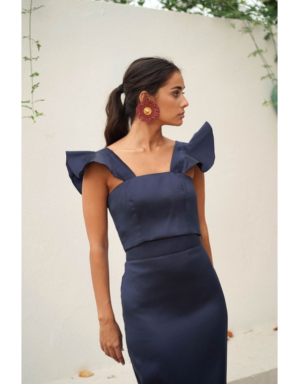 Navy blue mikado top with ruffles 2