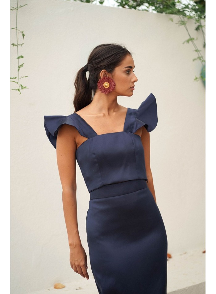 Top mikado bleu marine à volants