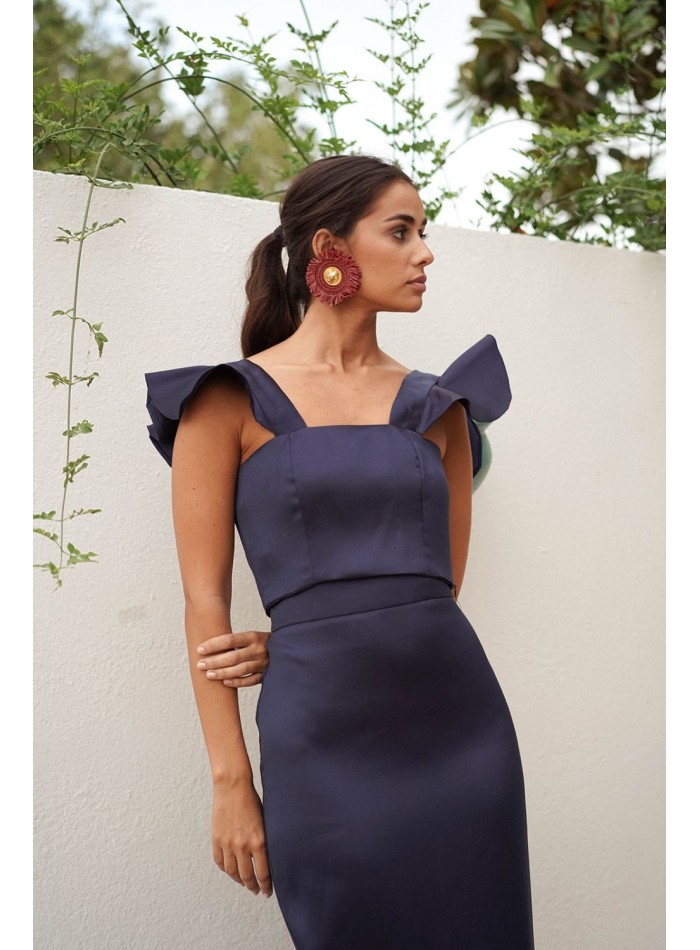 Navy blue mikado top with ruffles