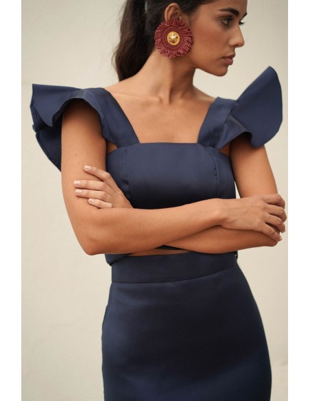 Navy blue mikado top with ruffles