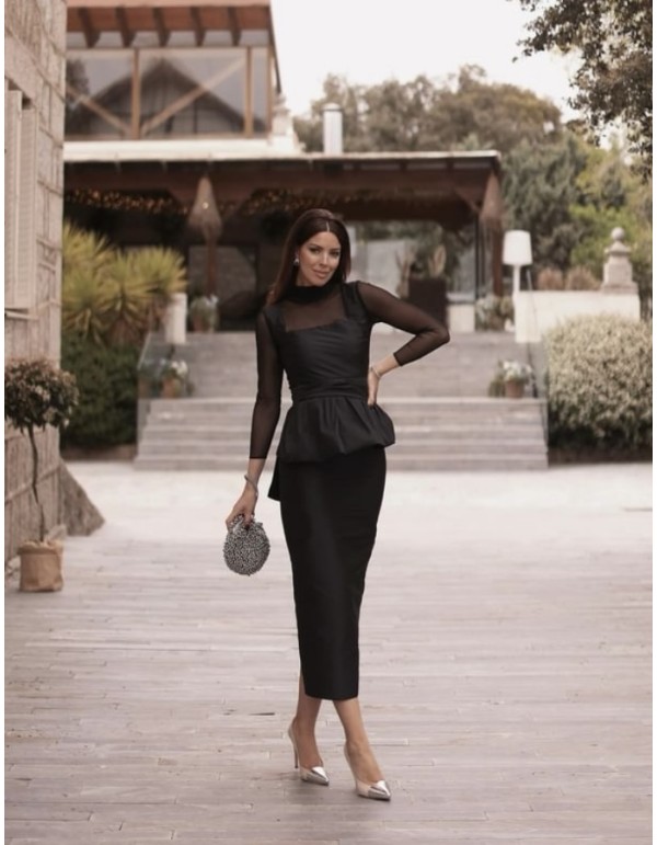 Taffeta strapless top with peplum ruffle and tulle 2