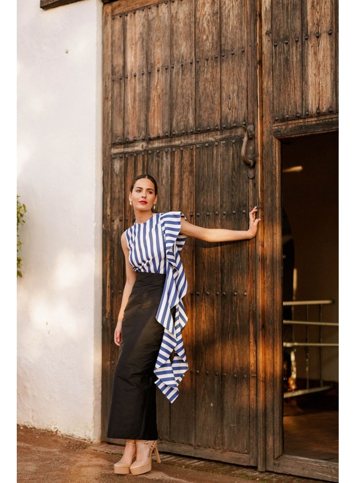 Top with ruffles and blue stripes