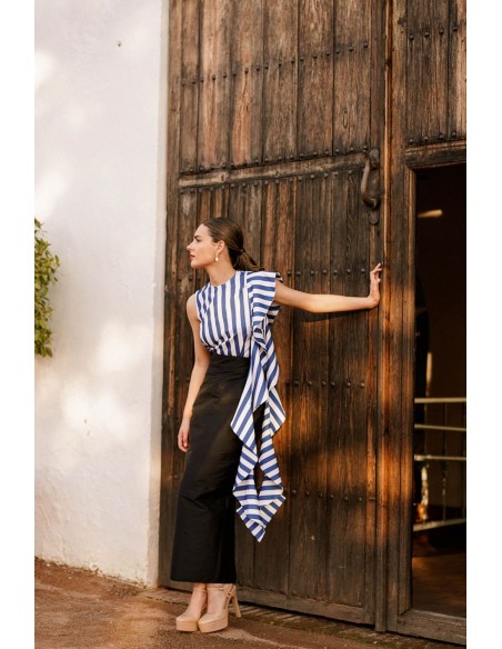 Top with ruffles and blue stripes