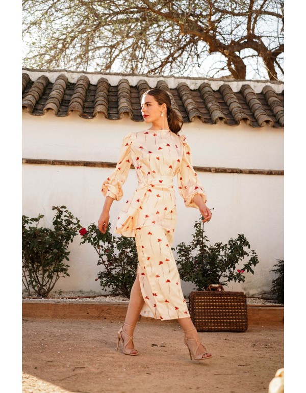 Falda midi recta con abertura y estampado de rosas para eventos 2