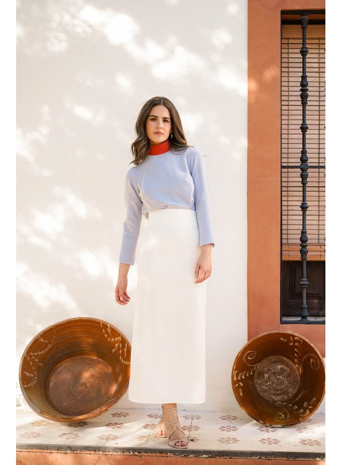 Falda midi recta blanca
