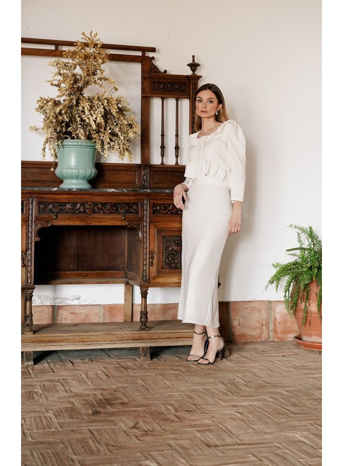 Straight white midi skirt