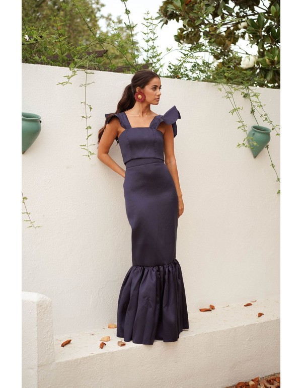 Navy blue long skirt with maxi frill 2