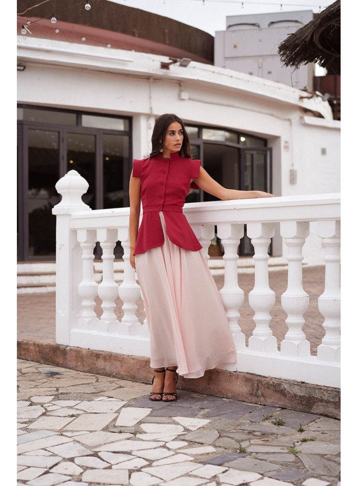 Powder pink chiffon skirt with flounce