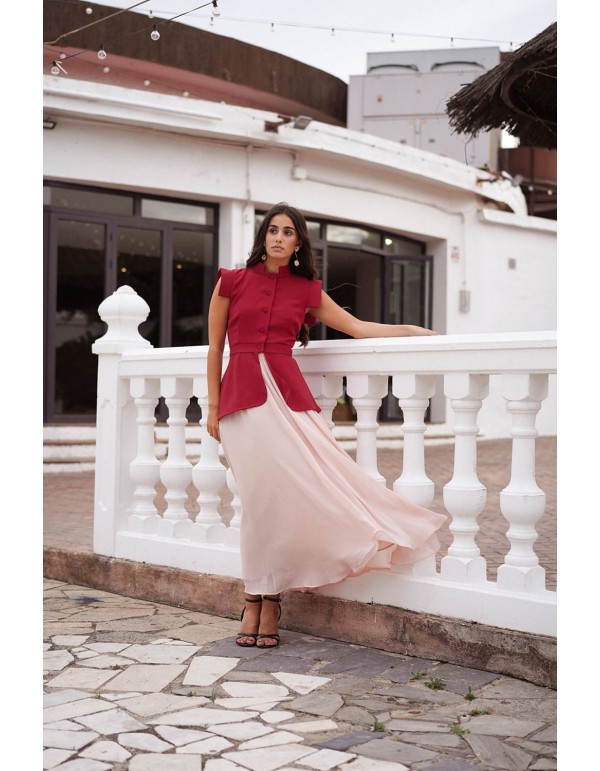 Falda en gasa de vuelo rosa empolvado 2