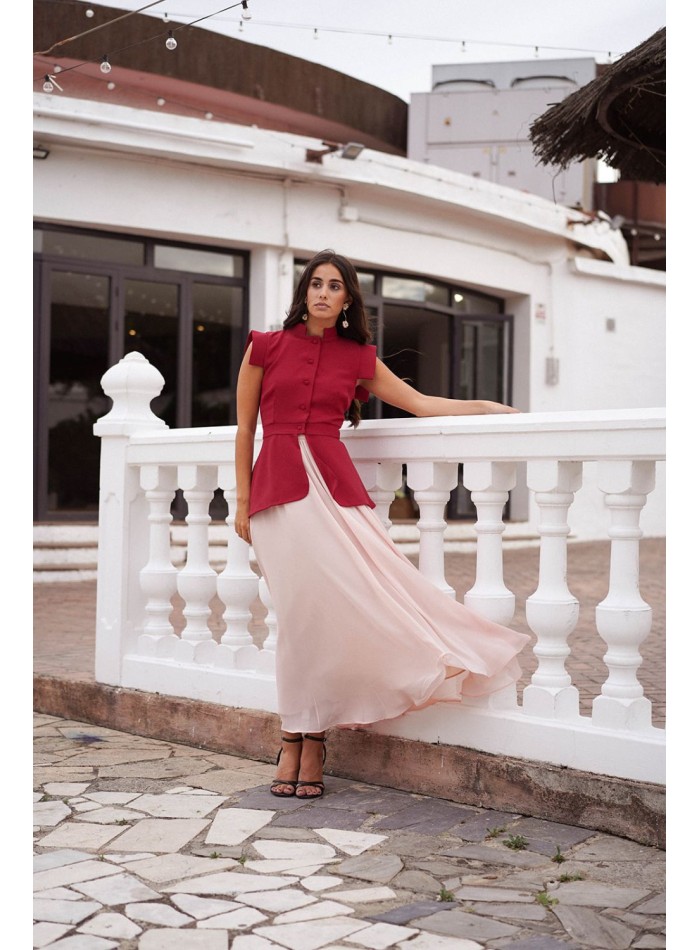 Falda en gasa de vuelo rosa empolvado