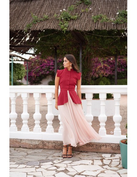 Powder pink chiffon skirt with flounce