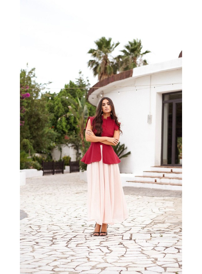 Falda en gasa de vuelo rosa empolvado