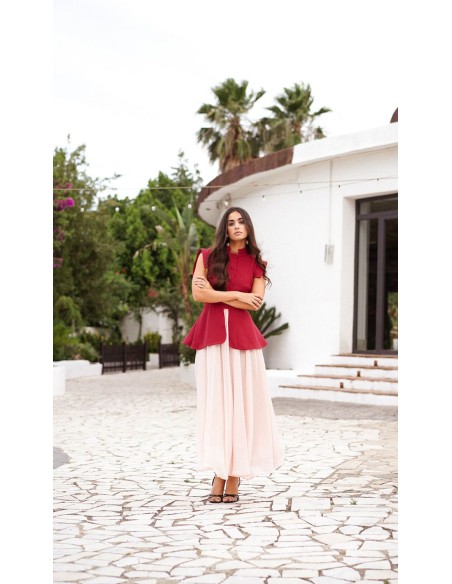 Falda en gasa de vuelo rosa empolvado