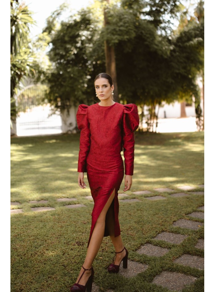 Floral brocade midi skirt for guests