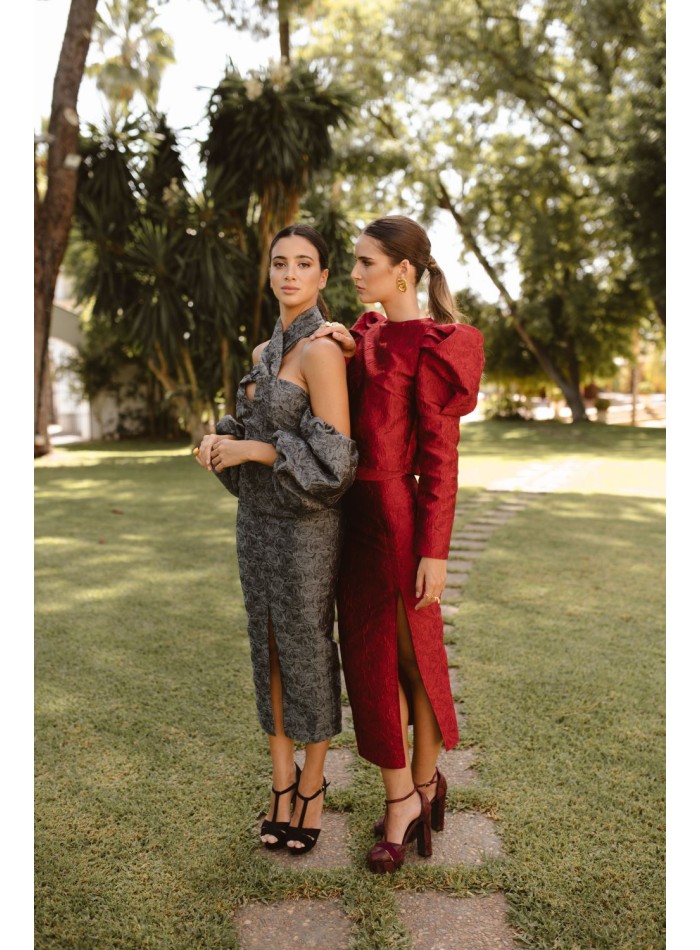 Floral brocade midi skirt for guests