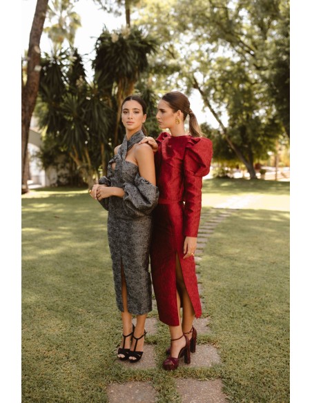 Jupe midi d'invité en brocart fleuri