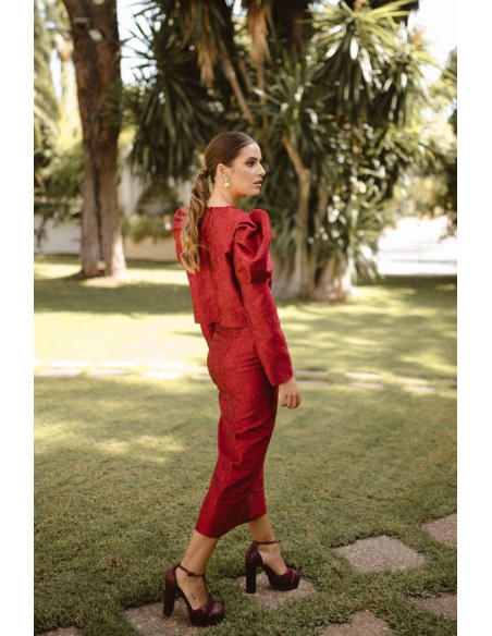 Floral brocade midi skirt for guests