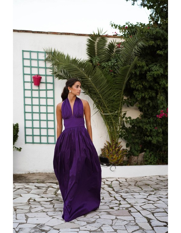 Vestido largo morado con maxi falda y top multiposición