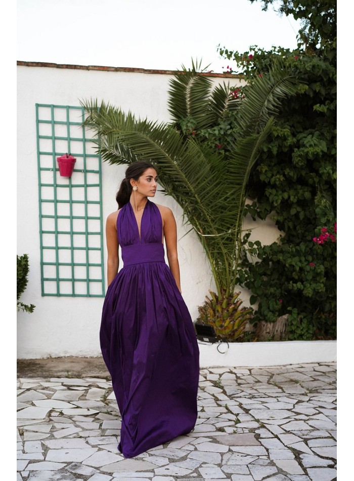 Vestido largo morado con maxi falda y top multiposición