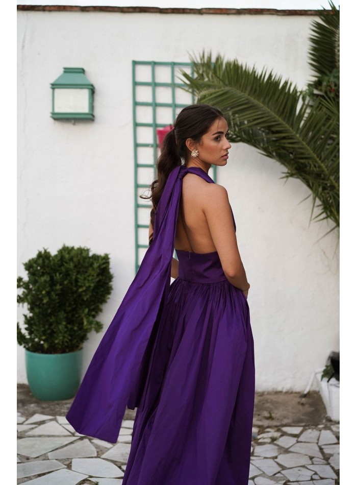 Long purple dress with maxi skirt and...