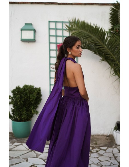 Long purple dress with maxi skirt and multiposition top