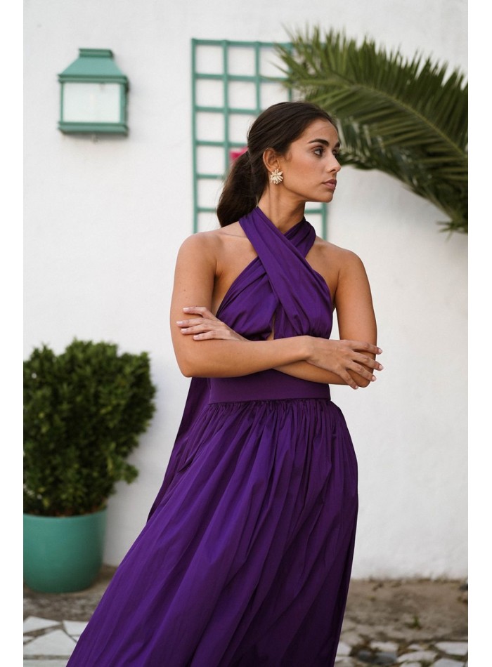 Long purple dress with maxi skirt and...