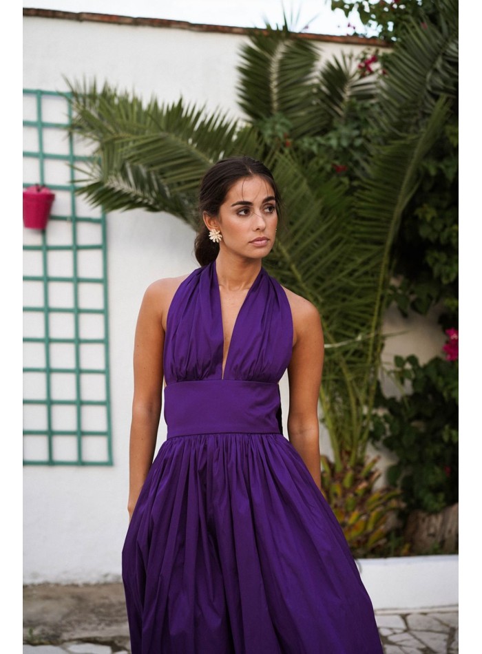 Long purple dress with maxi skirt and...