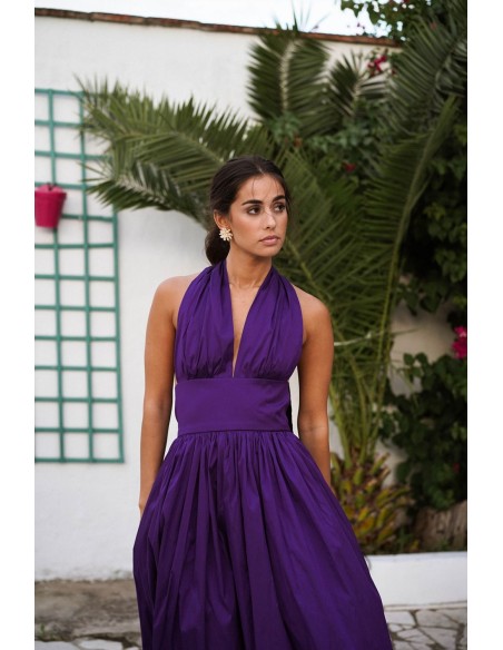 Vestido largo morado con maxi falda y top multiposición