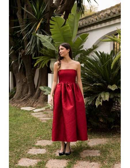 Robe midi rouge à bretelles et poches