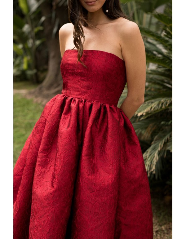 Robe midi rouge à bretelles et poches 2