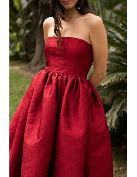 Robe midi rouge à bretelles et poches