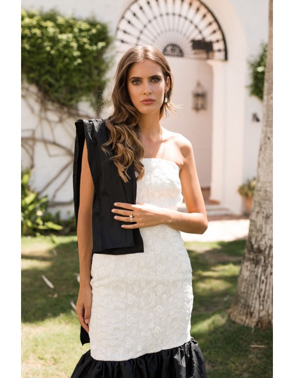 Vestido largo palabra de honor blanco y negro 2