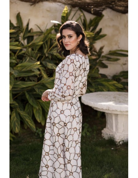 Midi dress with copper sequins and long sleeves