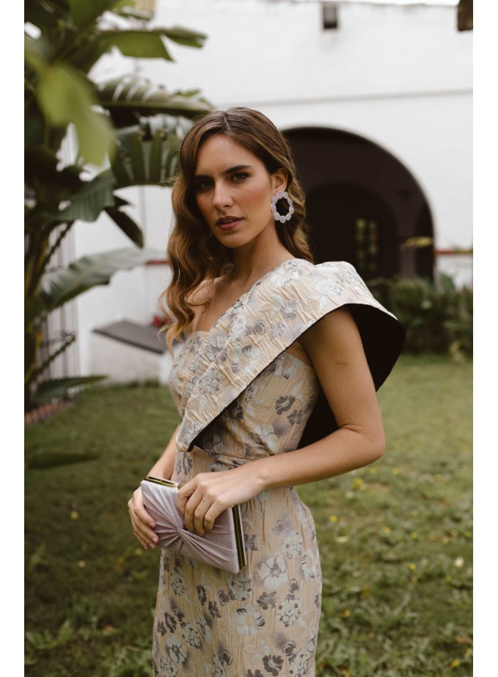 Gold, aqua green and lilac midi dress with...