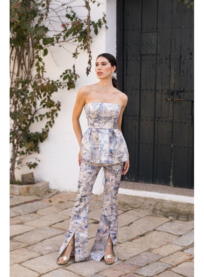 Pantalón de campana brocado con abertura delantera para eventos