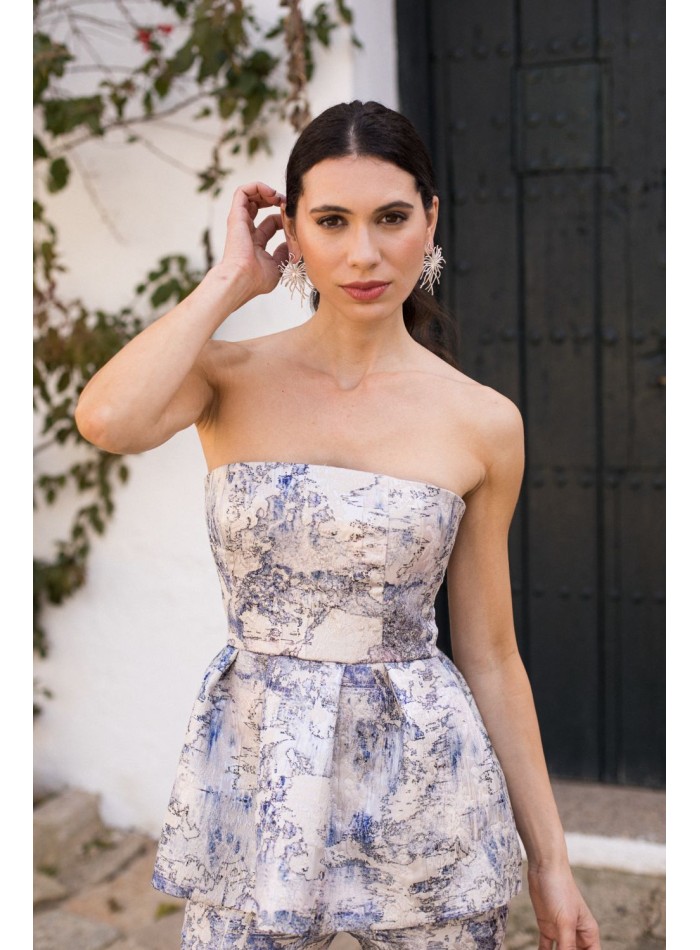 Brocade strapless peplum top in brocade