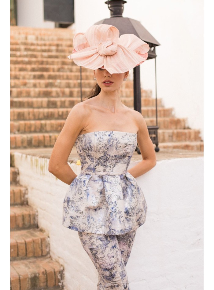 Brocade strapless peplum top in brocade