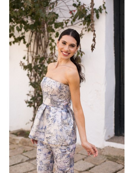 Top peplum palabra de honor en brocado para ocasiones especiales