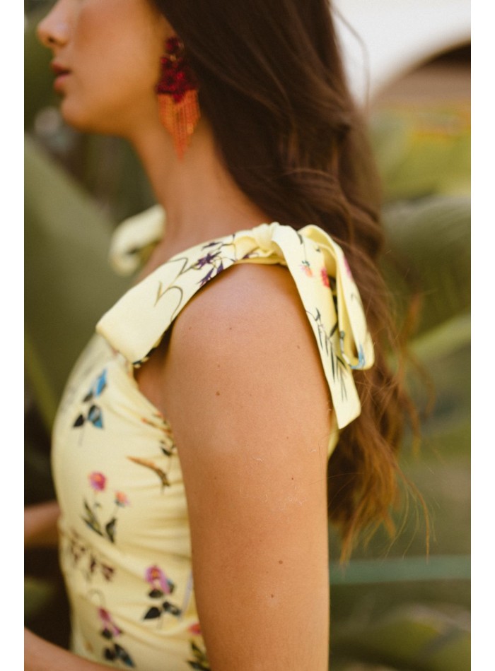 Yellow top with floral print and loops