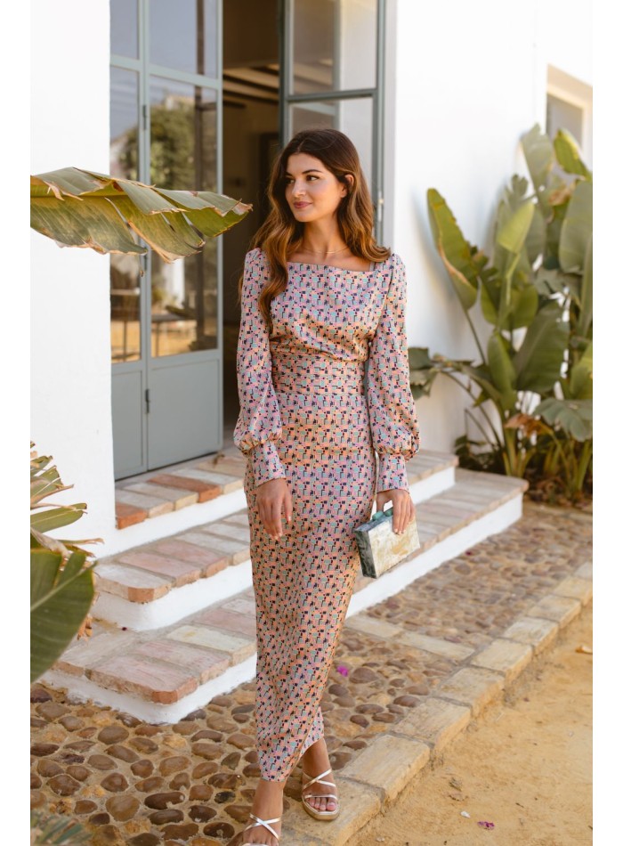 Patterned midi party skirt with back slit