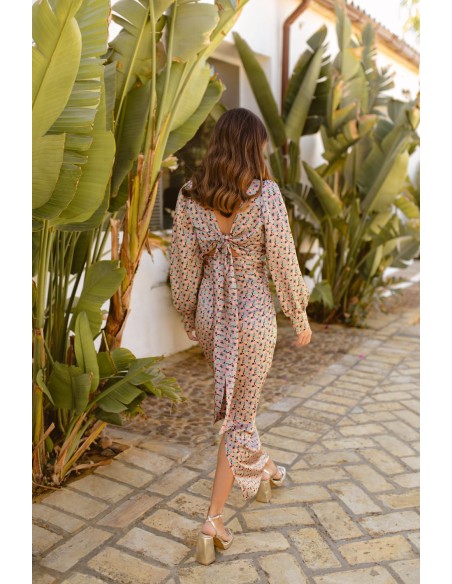 Patterned midi party skirt with back slit