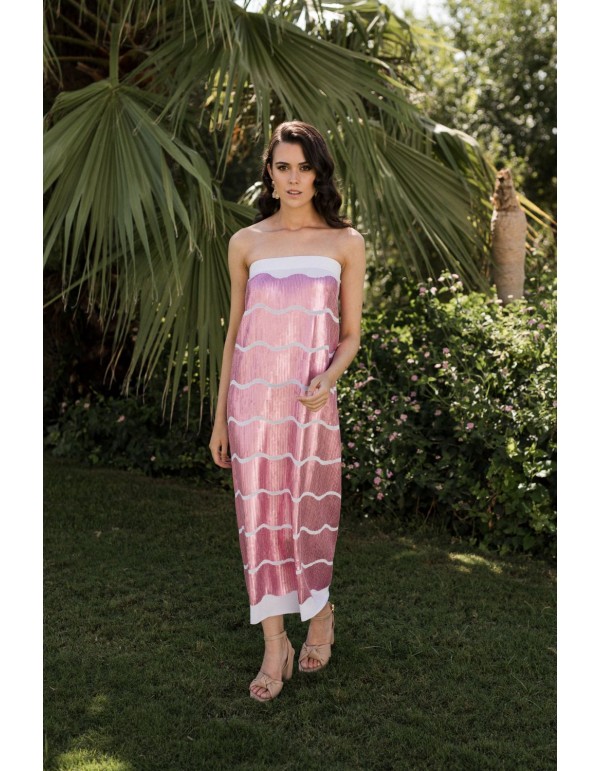 Vestido de fiesta midi estampado de lentejuelas rosa 2