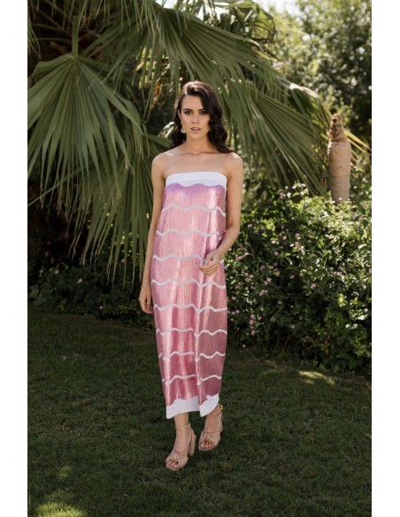 Vestido de fiesta midi estampado de lentejuelas rosa para bodas de dia