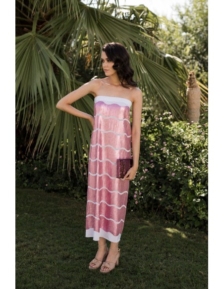 Robe de soirée midi à imprimé paillettes rose