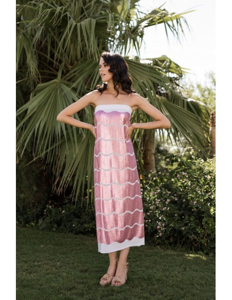Vestido de fiesta midi estampado de lentejuelas rosa para graduaciones